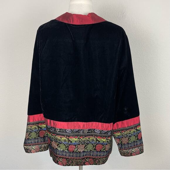 Coldwater Creek Black Red Gold  Velvet Taffeta Brocade Jacket Blazer Topper Larg - Picture 6 of 11